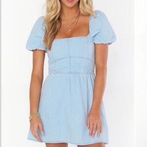 Show Me Your MuMu Light Blue Puff-Sleeve Mini Dress